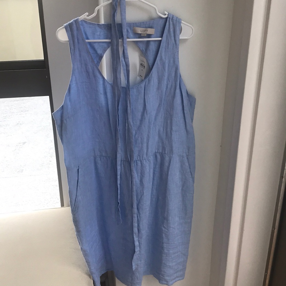 Loft blue linen sundress pockets 18